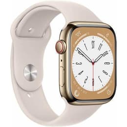 Apple Watch Series 8 (2022) GPS + Cellular 45 mm - Stainless steel Gold - Sport band White