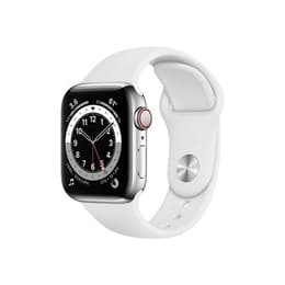 Apple Watch (6th gen) 2020 GPS + Cellular 40 - Stainless steel Silver - Sport band White