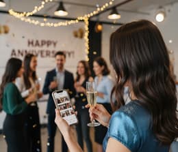 Someone using an iPhone Air in Light Gold holding a glass of champagne in the other hand.